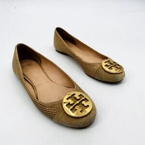 Tory Burch Tan Round Toe Ballet Flats